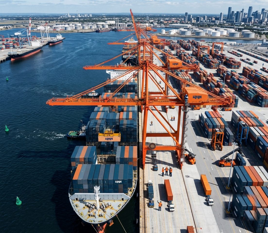 Aerial view of an Orelin container terminal